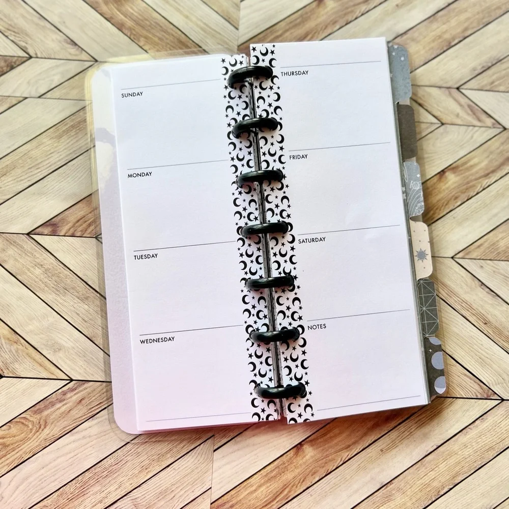 Happy planner Skinny mini undated monthly- weekly layout star sky lunar system